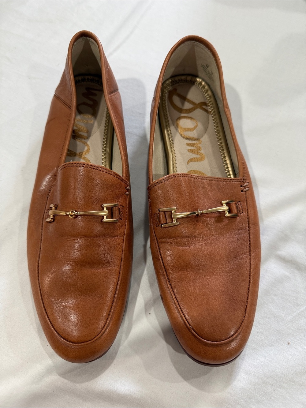 Sam Edelman Women's Tan Leather Loafers with Gold Bit